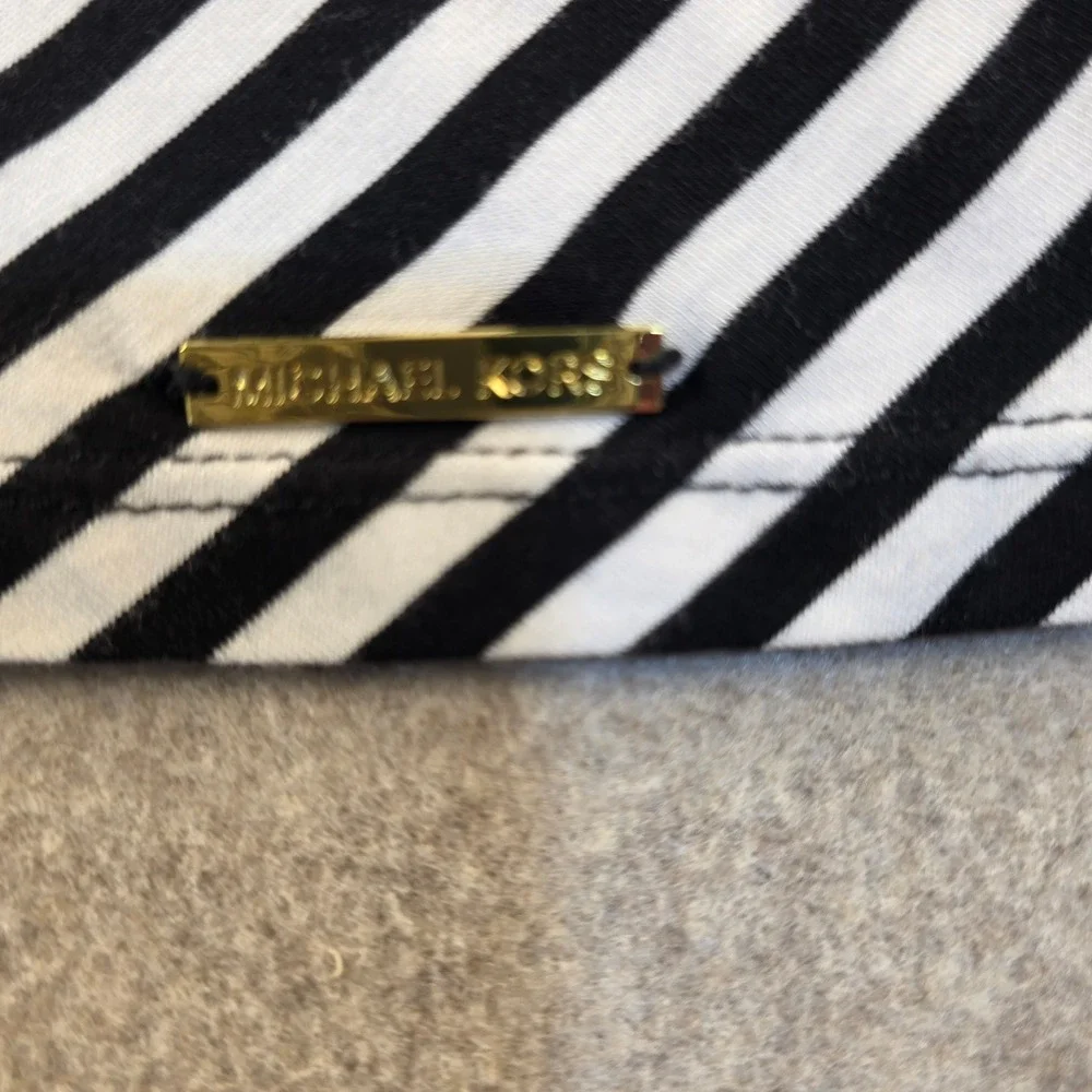 Michael Michael Kors Black White Striped Long Sleeve Boat Neck Top Medium